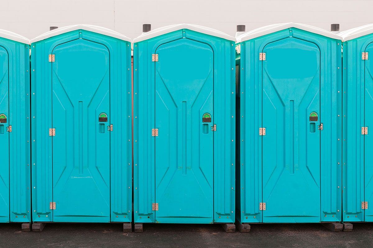 Industrial portable restroom units at a plant in Pontiac, Illinois