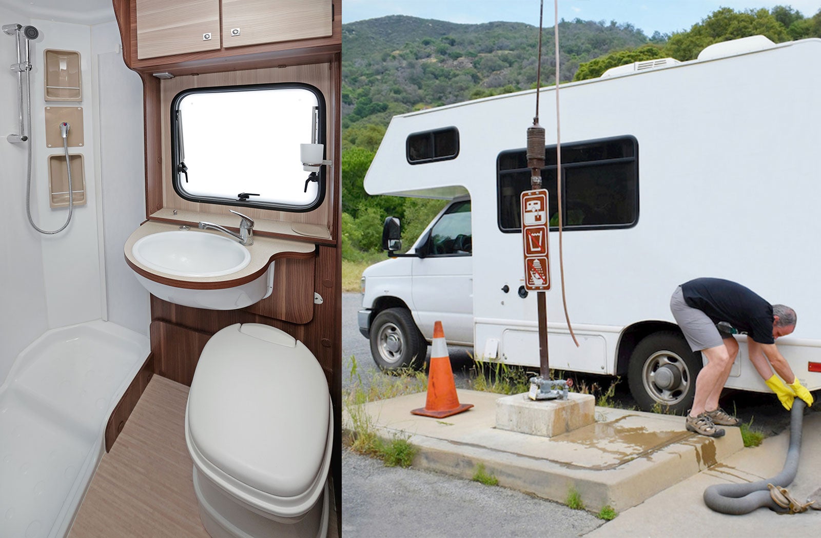 Portable RV/camper toilet and holding tank setup in Pontiac, Illinois